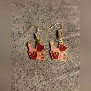 Handcrafted Gold, Red & Pink Love Earrings